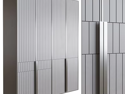 Modern Wardrobe Interior Design With Vertical Stripes And Metallic Handles 3d model
