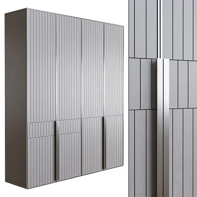 Modern Wardrobe Interior Design With Vertical Stripes And Metallic Handles 3d model