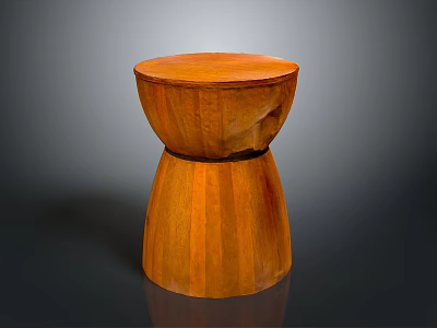 Handcrafted Wooden Stool With Round Top And Natural Wood Grain Texture 3d model