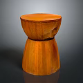 Handcrafted Wooden Stool With Round Top And Natural Wood Grain Texture