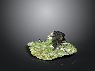 Natural Green And White Rock Formation With Textured Surface And Dark Accents 3d model