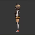 3D Character Model Featuring Short Hair Bow White Long Sleeve Top Yellow Skirt Red Shoes