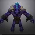 Purple Mythical Creature Character Design With Blue Mane Large Horns Muscular Build