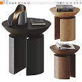 Modern Wooden Side Table with Round Top and Cylindrical Base and Decorative Books on Surface