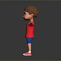 3D Cartoon Boy In Red Shirt Blue Shorts With Outstretched Arms And Floor Reflection
