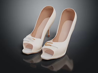 Elegant Beige Peep Toe High Heels With Golden Decorative Buckles And Stiletto Heels 3d model