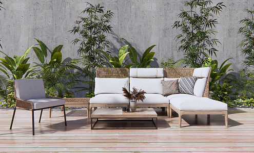 Modern Outdoor Sofa Rattan Woven Outdoor Sofa 3d model