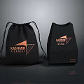 KASHMIR TEXTILE Black Drawstring Bag And Box With Orange Triangular Logo Daily Essentials