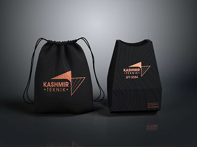 KASHMIR TEXTILE Black Drawstring Bag And Box With Orange Triangular Logo Daily Essentials 3d model