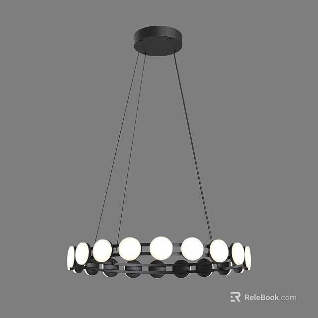 Modern Circular Chandelier Design With Multiple Round White And Black Bulbs 3d model 