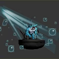 Enchanted Blue Creature Sitting in Ceramic Bowl with Floating Bubbles and Glowing Light 3d model