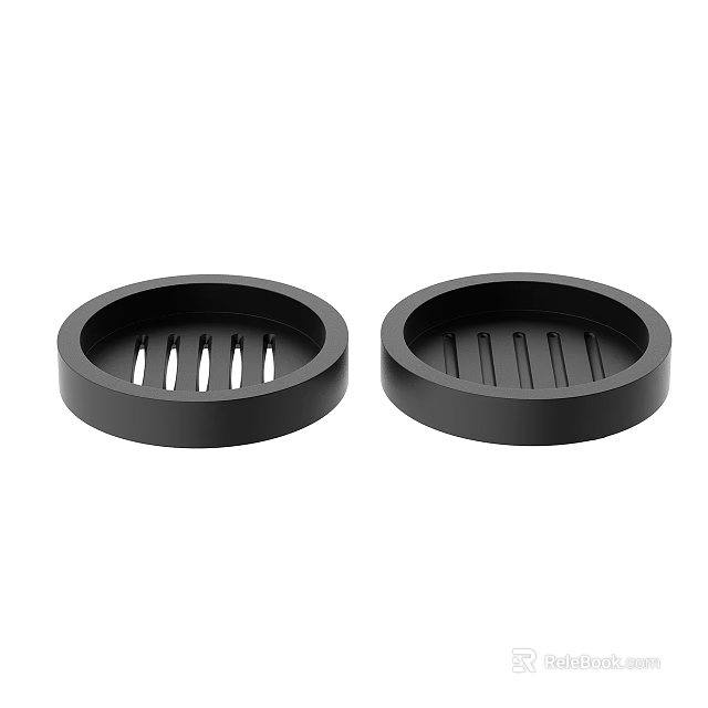 Two Black Round Bathroom Soap Dishes With Functional Design 3d model