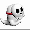 Cute White Cartoon Ghost Character With Red Band And Friendly Face