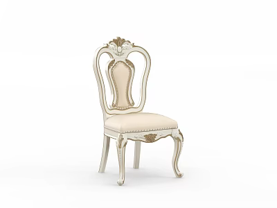European Style Dining Chair With Carved Details Curved Backrest And Beige Cushion 3d model