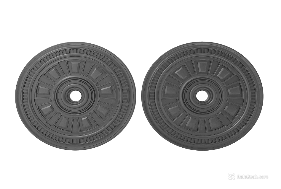 Two Black Round Carved Decorative Discs Featuring Intricate Ornate Patterns Design 3d model