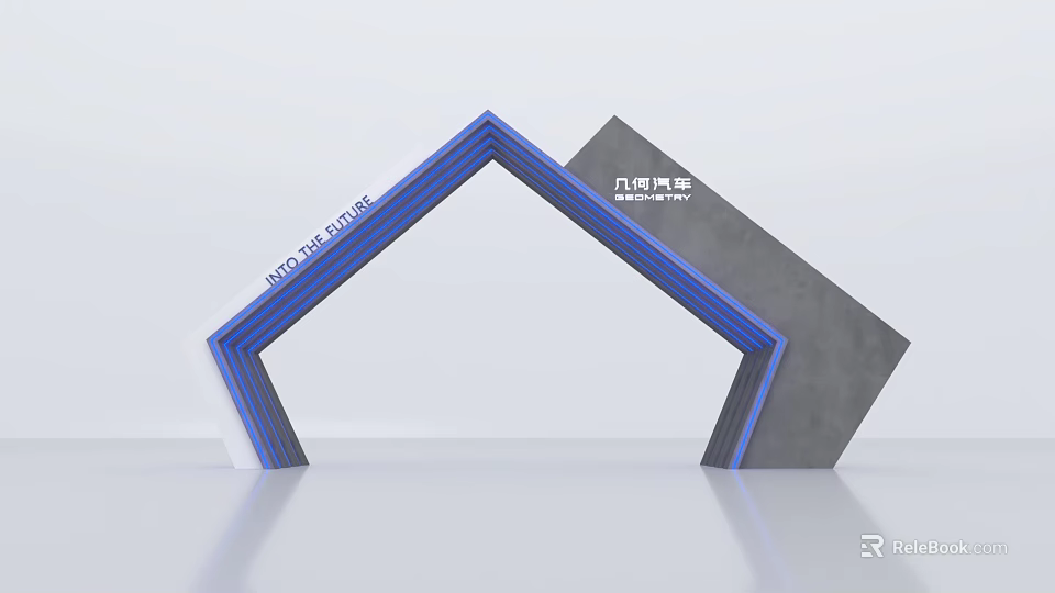 Modern Geometric Elements Design With Blue Frame And Gray Structure 3d model 