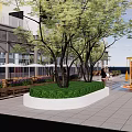 Urban Road Facilities With Pedestrian Walkway Green Belts And Tree Shades
