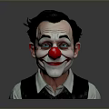 Man With Clown Makeup Featuring Red Nose White Face And Exaggerated Smile
