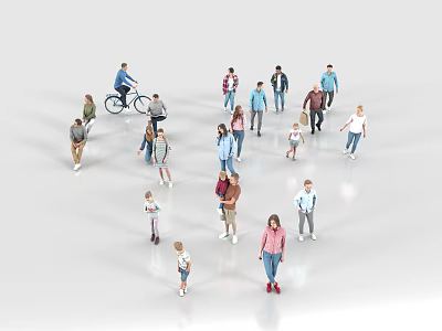 Diverse Group of People Standing Walking and Interacting in Open Space With Various Activities 3d model