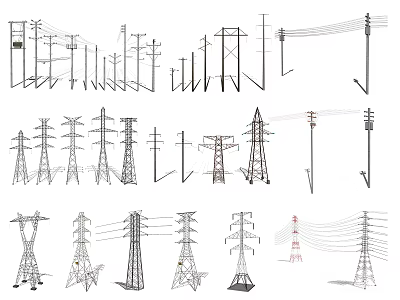 Road Infrastructure Including Various Types Of Utility Poles Transmission Towers And Power Lines 3d model