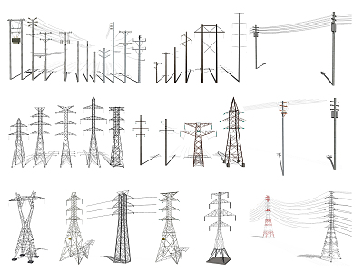 modern electric pole electric pole high voltage line electric tower power grid model