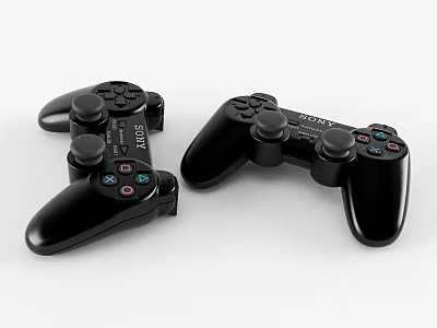 Sony Black Game Controllers With Joysticks And Colorful Buttons For Gaming Equipment 3d model