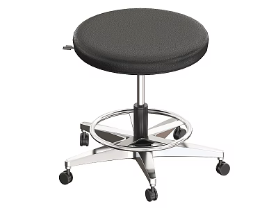 Adjustable Black Leather Stool With Metal Base And Five Star Casters 3d model