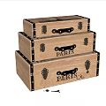 Stacked Wooden Storage Boxes With Paris Lettering Metal Hardware And Small Key