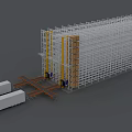 Industrial Storage Equipment with Automated Racking System and Stacker Crane Handling Pallets Near Warehouse Truck