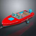 Red Water Transport Boat Featuring Open Cockpit Wooden Seats And Modern Design