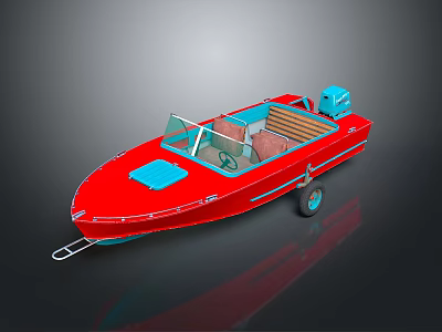 Red Water Transport Boat Featuring Open Cockpit Wooden Seats And Modern Design 3d model