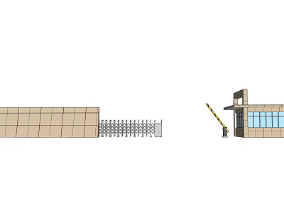 Entrance Gate With Sliding Fence Brown Brick Wall Security Guard Booth And Yellow Black Barrier 3d model
