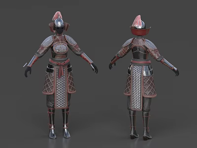 Medieval Armor Design With Front And Back Views Metal Mesh And Helmet 3d model