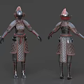 Medieval Armor Design With Front And Back Views Metal Mesh And Helmet