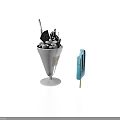 Delicious Ice Cream Cone With Black And White Toppings And Blue Popsicle
