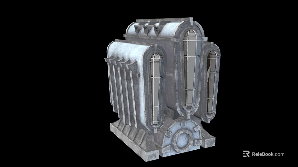 Futuristic Architecture Design With Metallic Vertical Structures Grid Windows And Square Base 3d model 