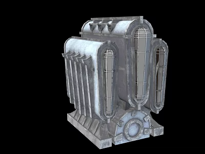 Futuristic Architecture Design With Metallic Vertical Structures Grid Windows And Square Base 3d model