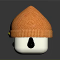 Cute Cartoon Game And Movie Character With Orange Knitted Hat Green Badge And Smiling Face