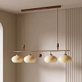 Modern Brass Chandelier With Four White Light Shades And Wooden Accents In Minimalist Interior
