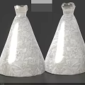 Elegant White Wedding Dresses Featuring Intricate Floral Patterns And Classic Design 3d model