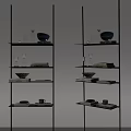 Modern Shelving Unit with Blue Bowl Vases Books Mugs and Plates