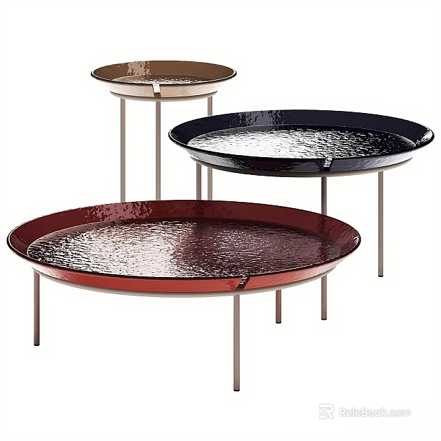 Modern Nesting Table Set With Red Black Brown Trays And Metal Legs 3d model