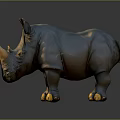 Realistic 3D Rhinoceros Model With Detailed Horn And Textured Skin Features