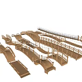 Various Wooden Garden Landscape Bridges With Curved And Straight Designs 3d model