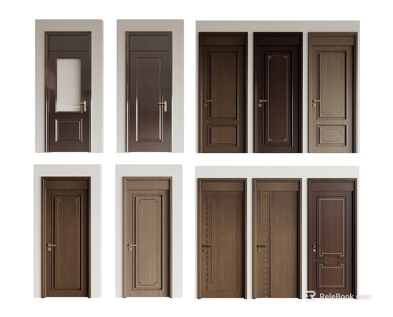 Multiple Swing Door Designs In Modern And Classic Styles With Wooden Finishes 3d model 