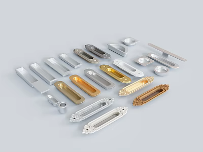 Different Styles Of Metal Cabinet Handles In Silver Gold Modern Designs 3d model