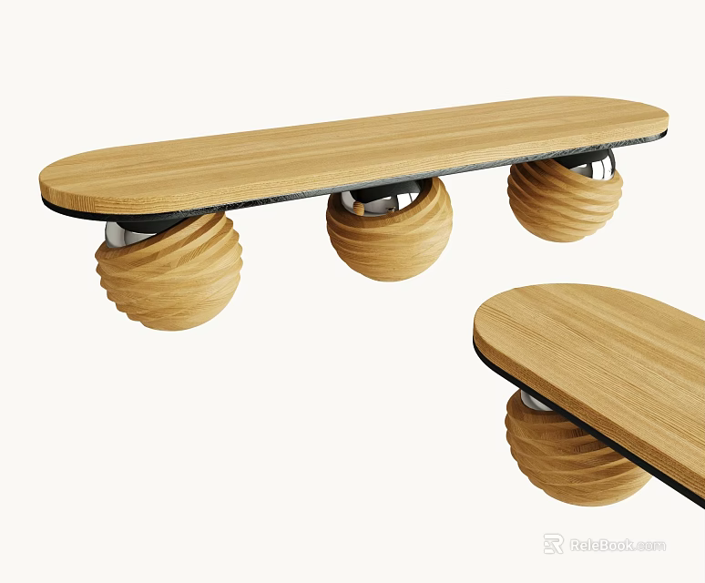 Modern Landscape Seating With Wooden Surface And Round Support Bases Design 3d model