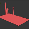 Scenic Landscape Featuring Three Star Topped Tall Spires On Blue Terrain With Rocky Platform