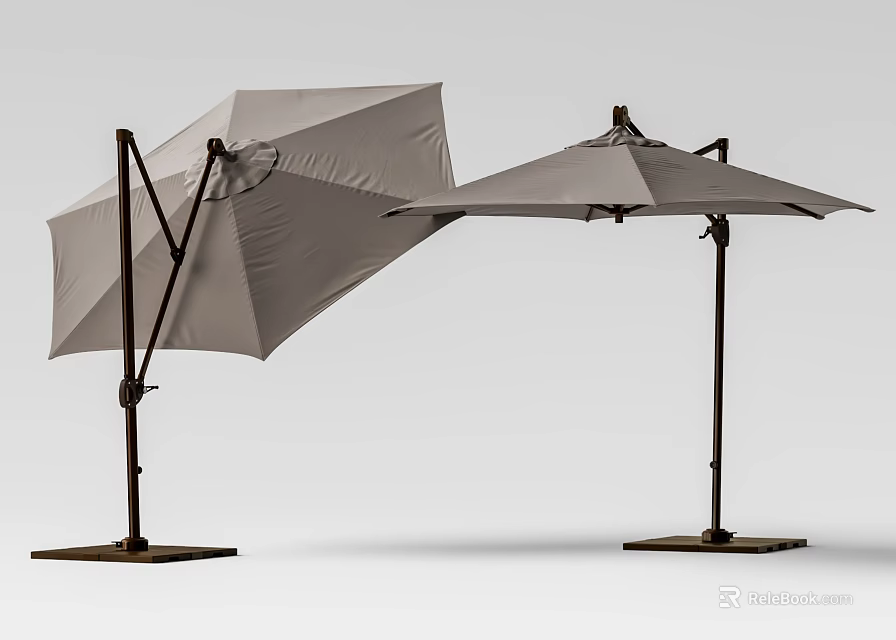 Light Gray Outdoor Umbrellas With Black Frames And Stable Base Stands 3d model
