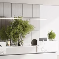 Modern Elegant Reception Desk With Marble Countertop Green Plants And Hanging Greenery